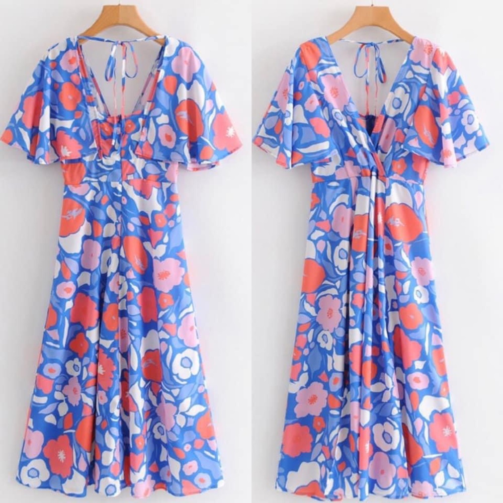👗 Excellent Condition Midi Coral Floral Dress 🌸